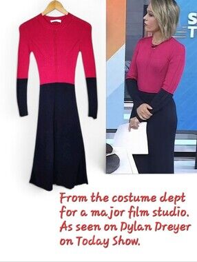Cedric Charlier Colorblock Knit Midi Dress in Navy and Dark Pink Size 2